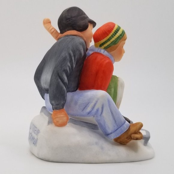 Norman Rockwell Figurine Downhill Daring Sledding 1984 Gorham Calendar Art - Picture 5 of 10